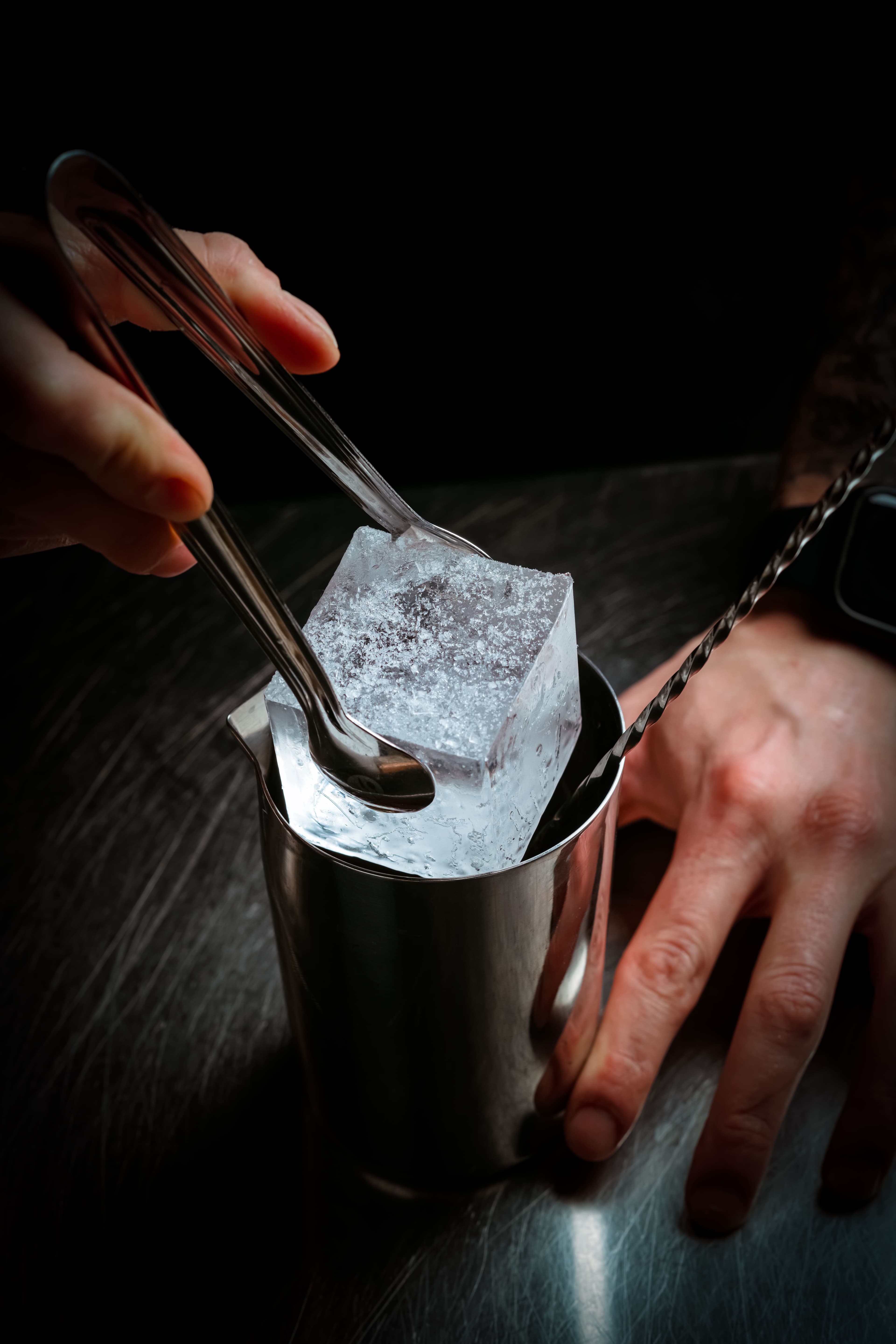 Drink detail with ice cubes and backlight