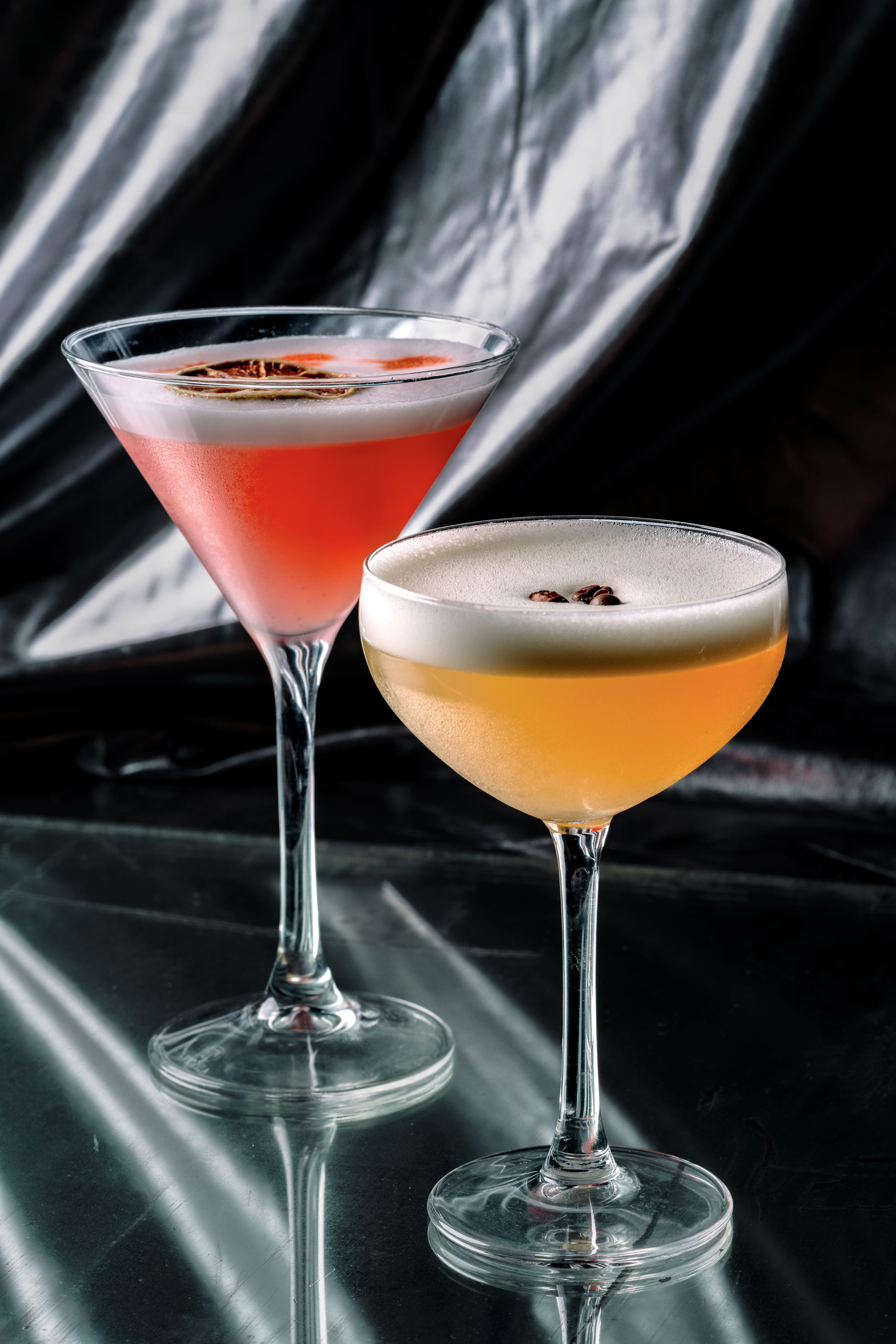 Two-drink editorial shot for bar menu