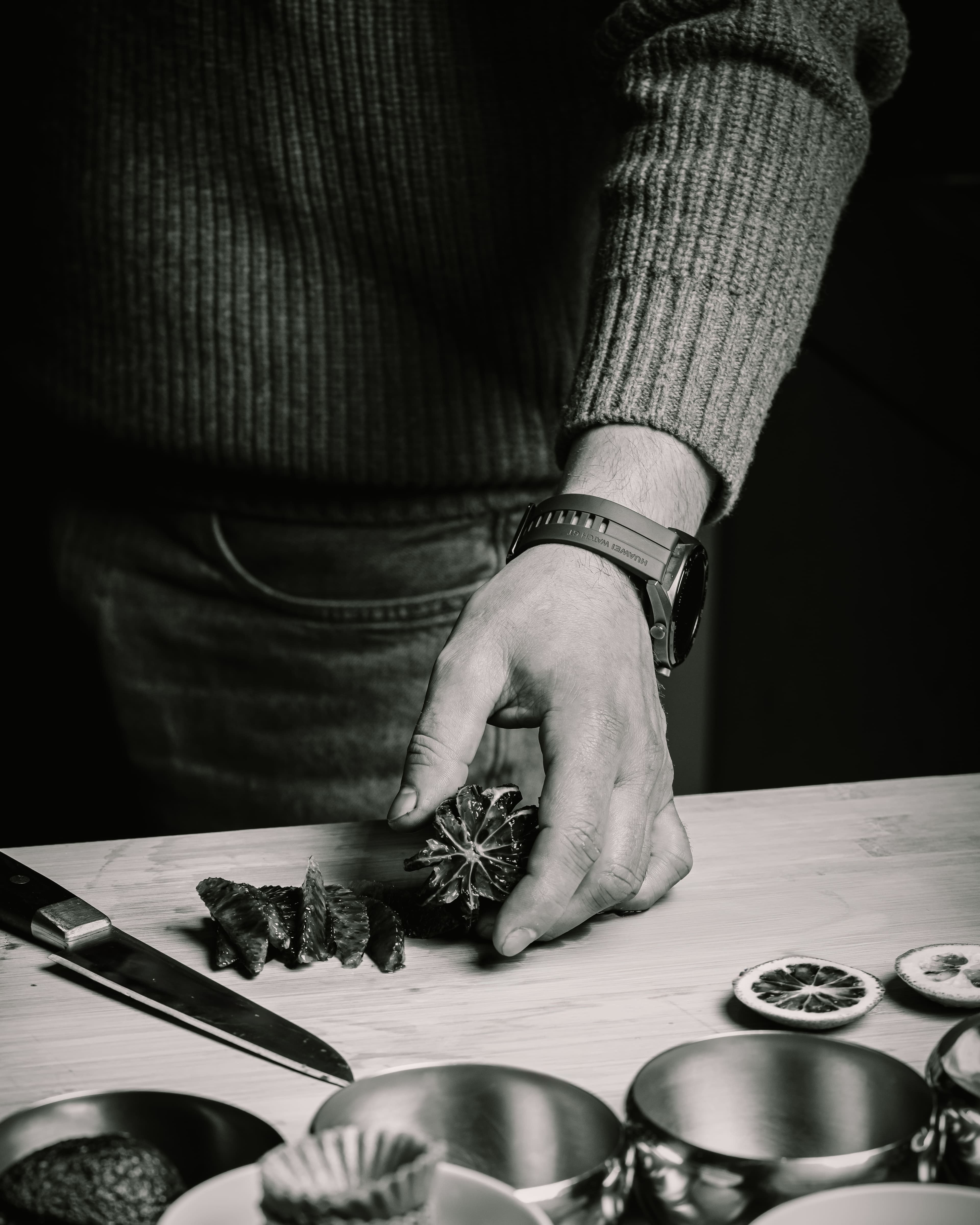 Citrus cocktail scene in monochrome style